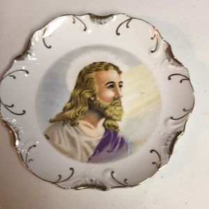 RARE Antique Jesus Plate w/18k Gold Trim